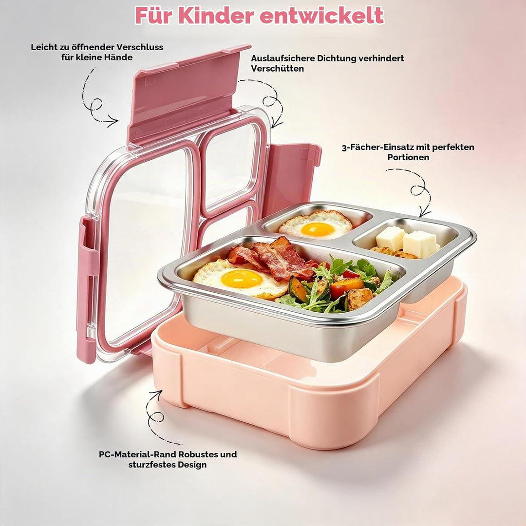 Kinder Brotdose Edelstahl Lunchbox,800ml Brotdose Kinder,Erwachsene Rosa, Rosa