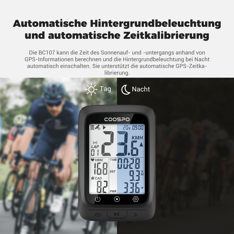 COOPSO BC107 Fahrradcomputer GPS Kabellos Drahtloser Fahrradtacho Kilometerzähler, Bluetooth5.0 ANT+