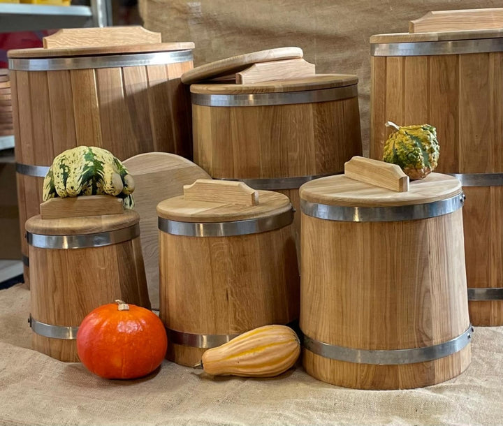 Sauerkrauttopf 10 L, Eiche, Gurkentopf, Einlegegefäss, Holzgefäss zum Einlegen für Gemüse, (Bottich)