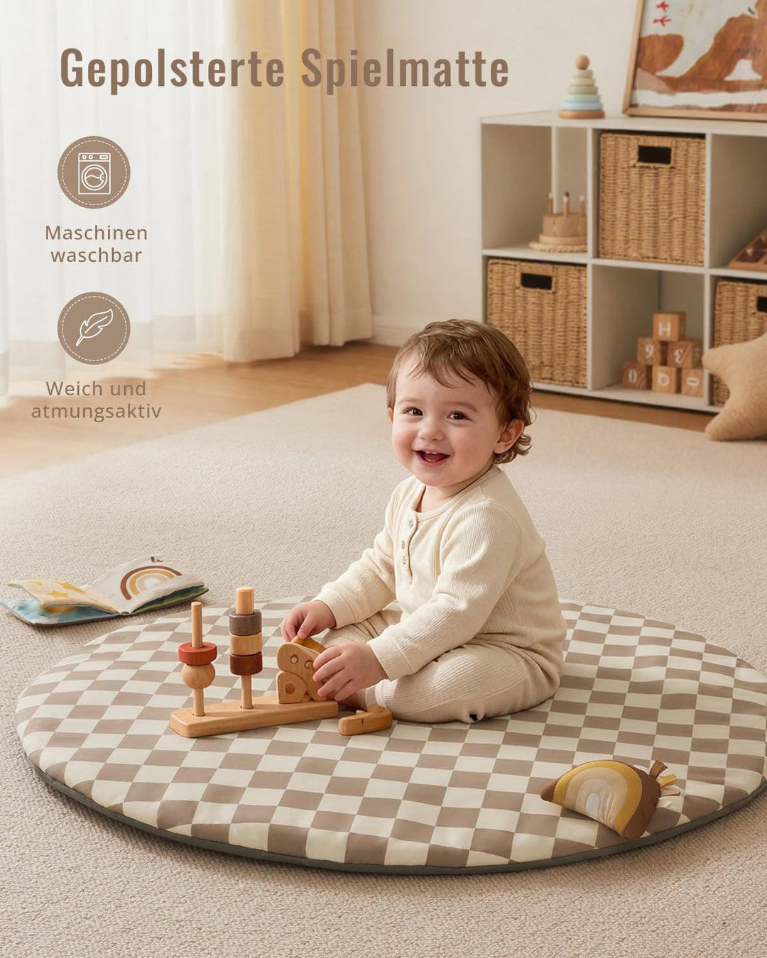 Blissful Diary Spielbogen Baby, Spieldecke Baby Gym Activity Decke mit 6 Abnehmbare Spielzeuge, krab
