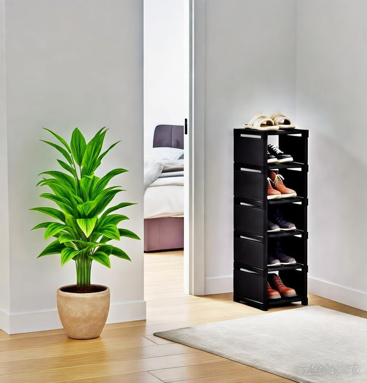 Yeahbo Schuhregal Schmal und Hoch Schwarz mit 6 Ebenen, Schmaler Schuhschrank, Schuhregal Platzspare