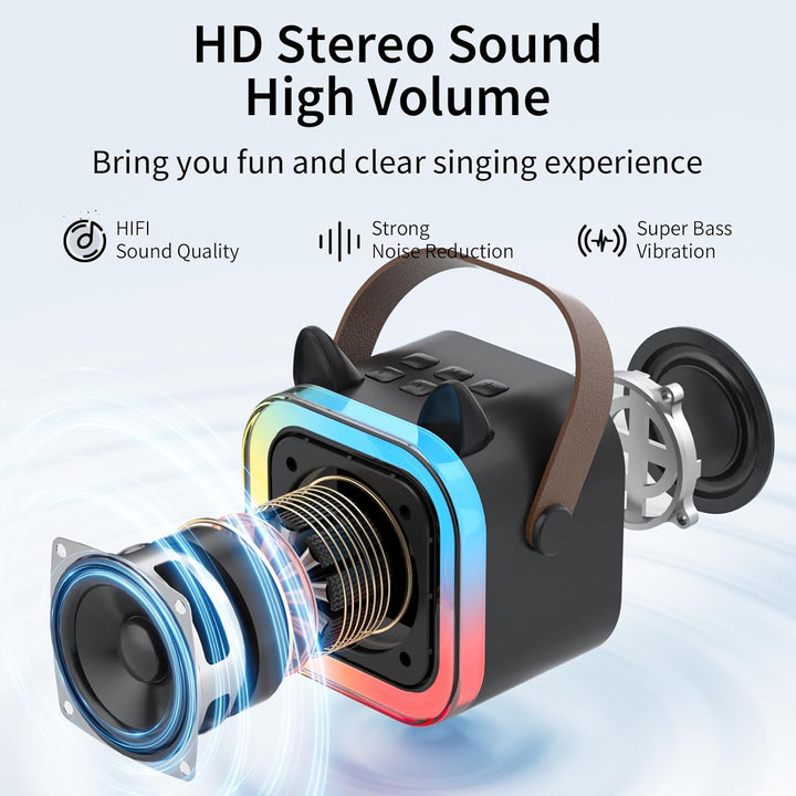 süss Katzenohr Karaoke-Maschine für Kinder Erwachsene, Tragbar Karaoke-System mit blinkendem LED-Lic