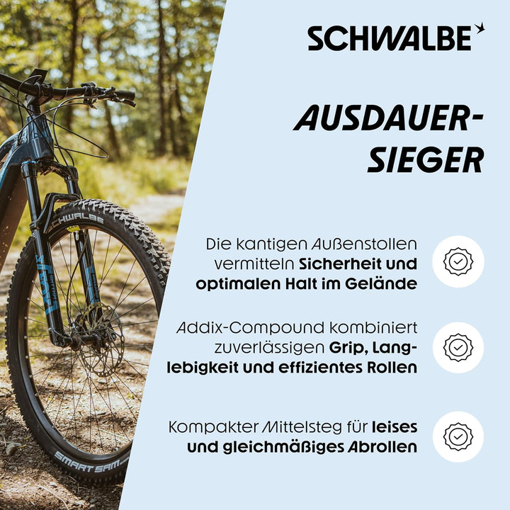 Schwalbe Smart Sam Fahrradreifen 27.5x2.60 ADDIX – DD, RaceGuard – Black+Reflex, 27.5x2.60 ADDIX – D
