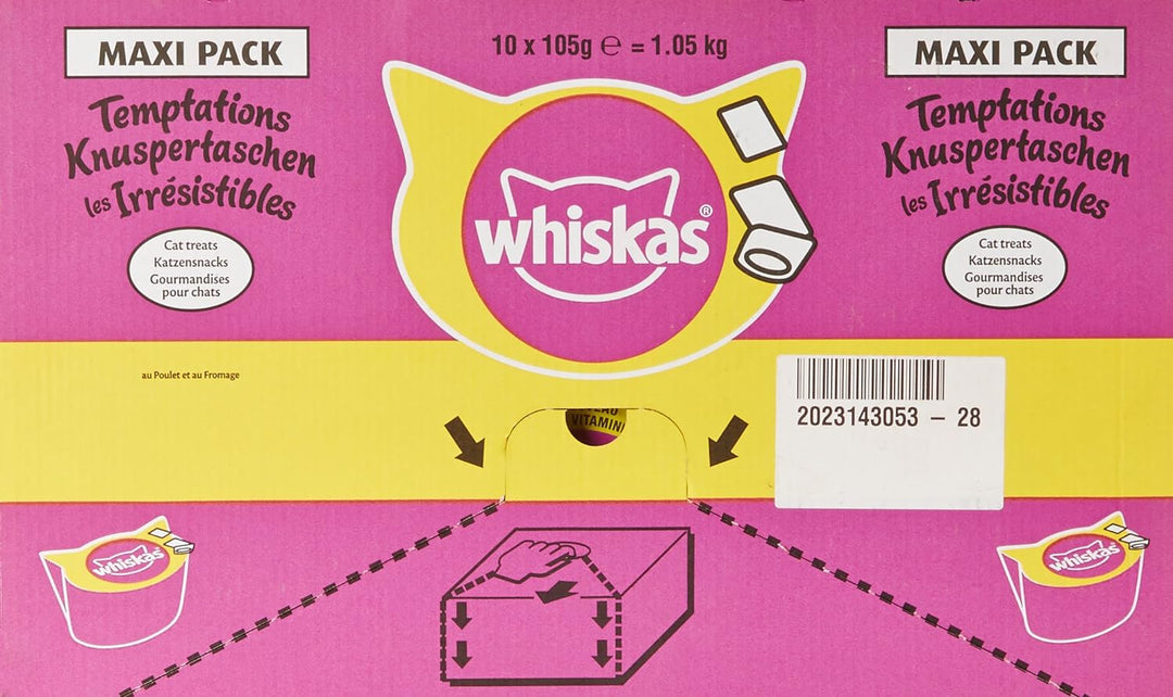 WHISKAS Les Irrésistibles maxi pack au poulet et fromage - 105g (x10) - Pour chat adulte