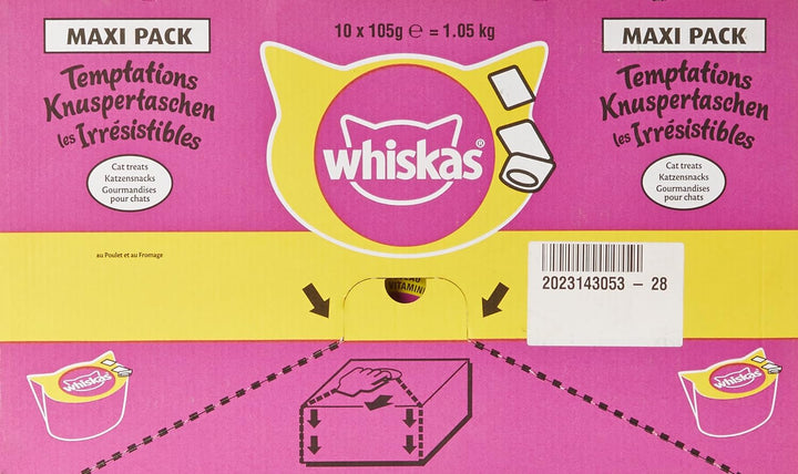 WHISKAS Les Irrésistibles maxi pack au poulet et fromage - 105g (x10) - Pour chat adulte