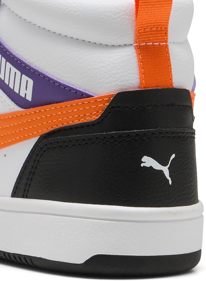 Puma Unisex Kinder Rebound V6 Mid JrSneaker 36 EU Puma Weiss Orange Glo Puma Schwarz, 36 EU Puma Wei