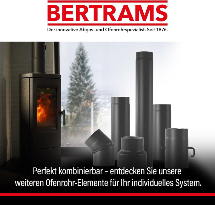 BERTRAMS Ofenrohr 150mm Ø Bogen mit Tür Gussgrau | Stahlrohr mit 90° Winkel | Feuerrohr aus Stahlble