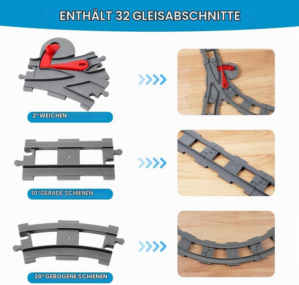 HOTUT Bausteine Zug Schienen, 26 Stück City Zug Schienen, Bausteine Zug Schienen Set Kompatibel mit