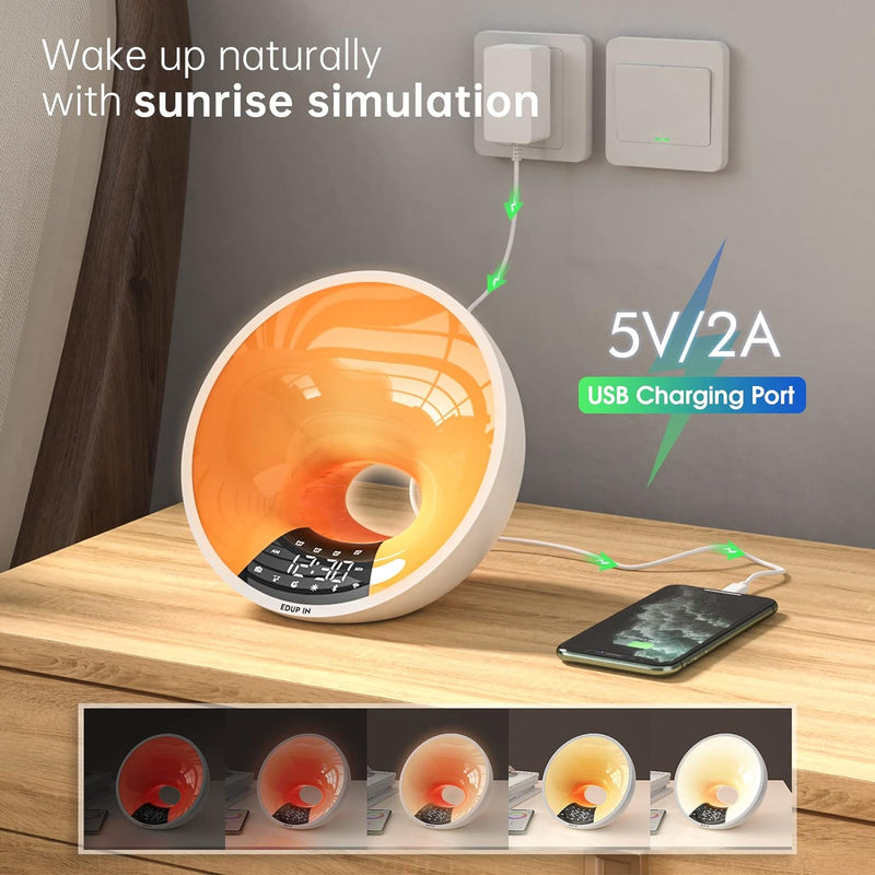 EDUP IN Lichtwecker Wake Up Light Smart Wecker Simuliert Sonnenaufgang Bluetooth Lautsprecher APP St