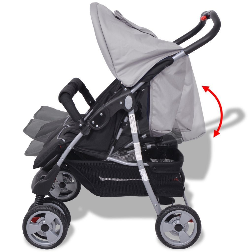 Festnight Klappbar Baby Zwillingswagen Zwillingskinderwagen Kinderwagen aus Stahl + Oxfordgewebe gee