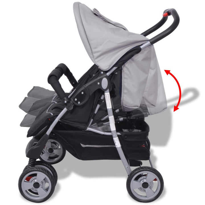 Festnight Klappbar Baby Zwillingswagen Zwillingskinderwagen Kinderwagen aus Stahl + Oxfordgewebe gee