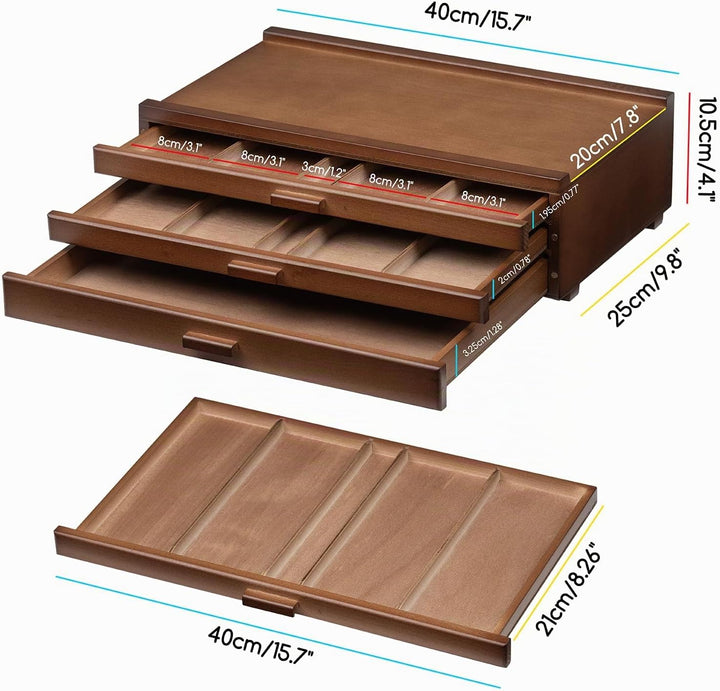MEEDEN Pro Aufbewahrungsbox für Künstler, 3 Schubladen, massives Buchenholz, tragbare Organizer-Schu