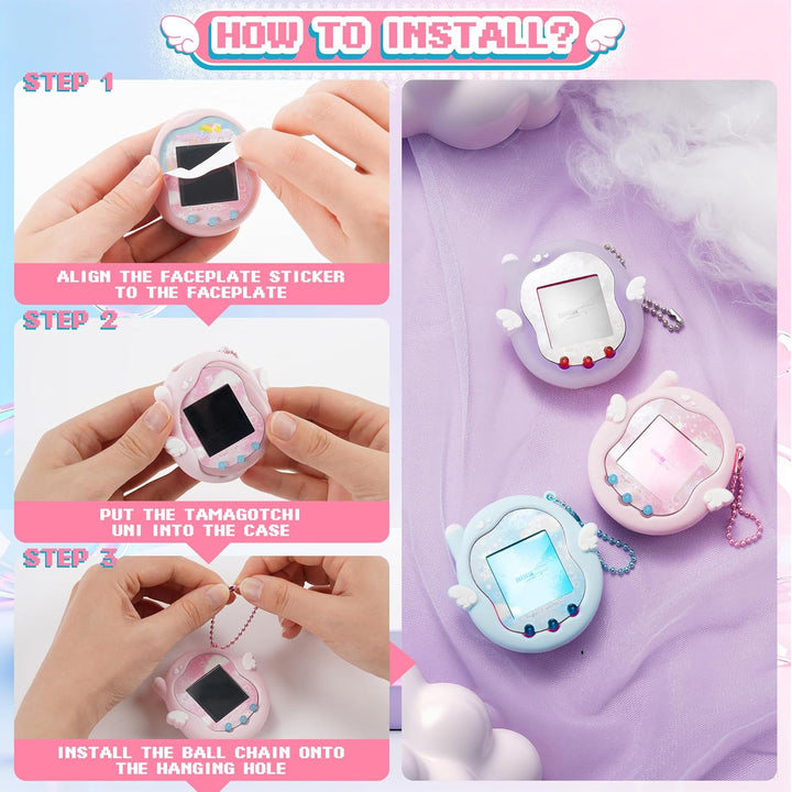 Kuitmor Süsses Engel-Flüstern Silikonhülle für Tamagotchi Uni, Ganzkörperschutz-Hülle mit Deko-Stick