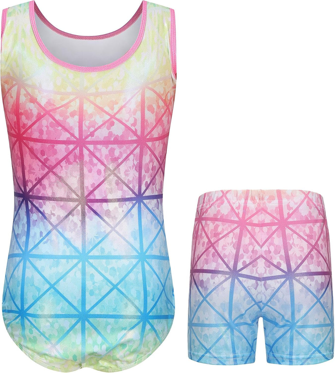 SEAUR Mädchen Turnanzug Turnshorts Set Ärmellos/Langarm Gymnastikanzug mit Hose Kinder Trikot Turnen