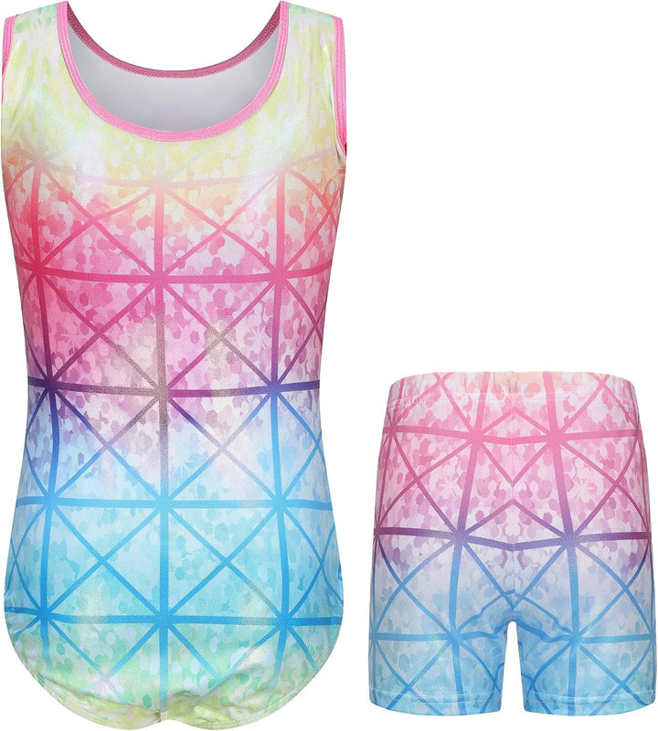 SEAUR Mädchen Turnanzug Turnshorts Set Ärmellos/Langarm Gymnastikanzug mit Hose Kinder Trikot Turnen