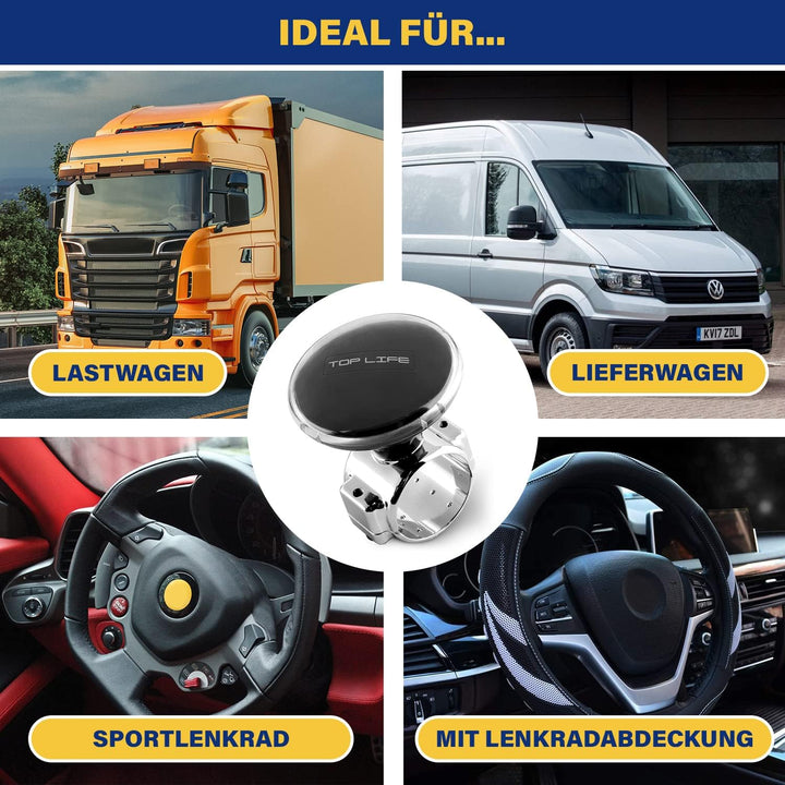 Top Life LKW Lenkradknauf – XL-Knauf speziell für Dicke Lenkräder – Für LKW, Van, Pickup, Sportlenkr