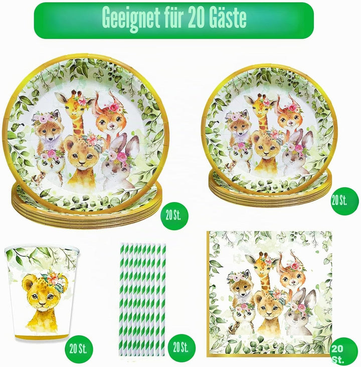 100 Stück Wild One Geschirr, für 20 Gäste, Wild Animal Kids Party Supplies, für Kinder Kindergeburts
