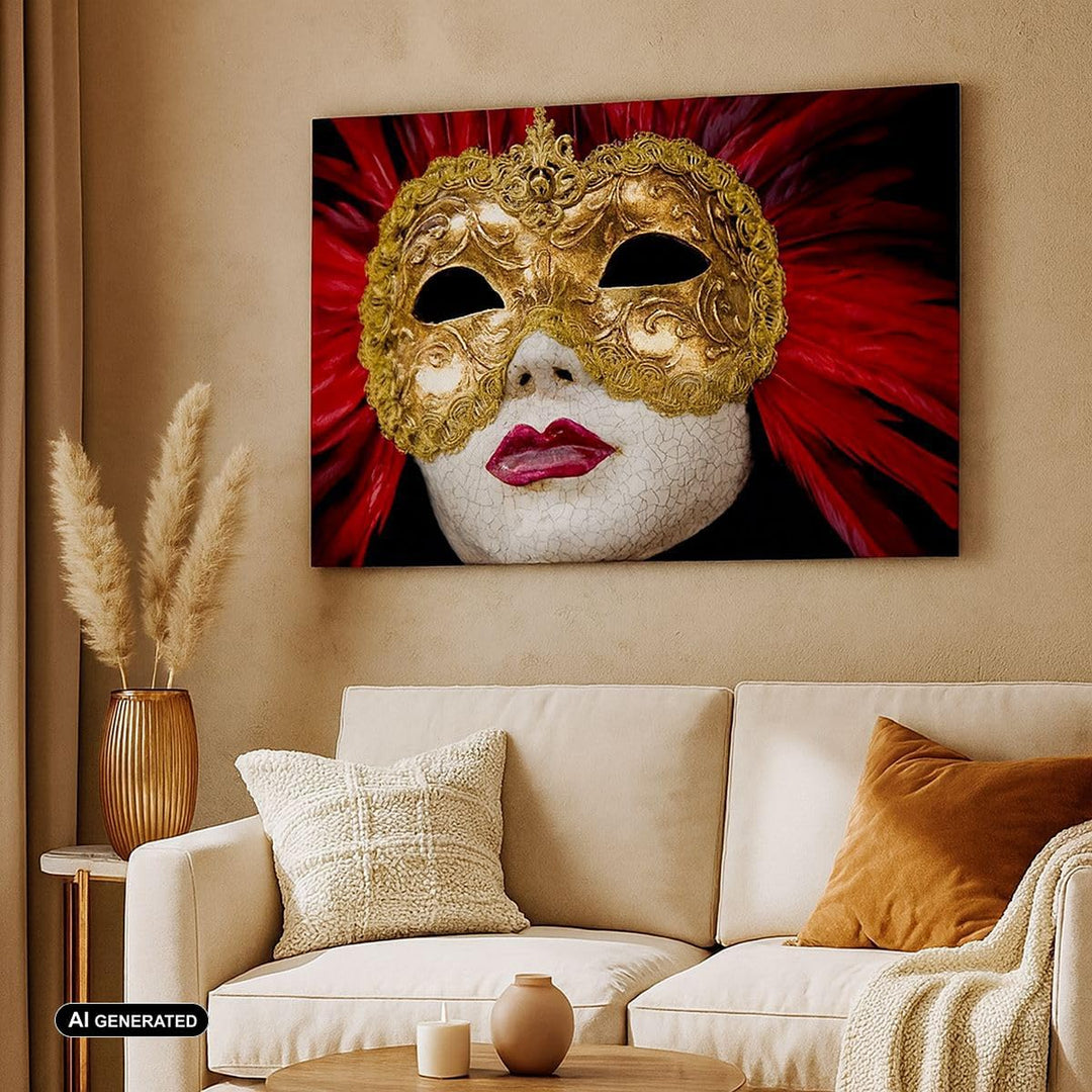 Bilder auf Leinwand 100x70cm Leinwandbild Venezianische Maske Kostüm Spass Feder Gross Wanddeko Bild