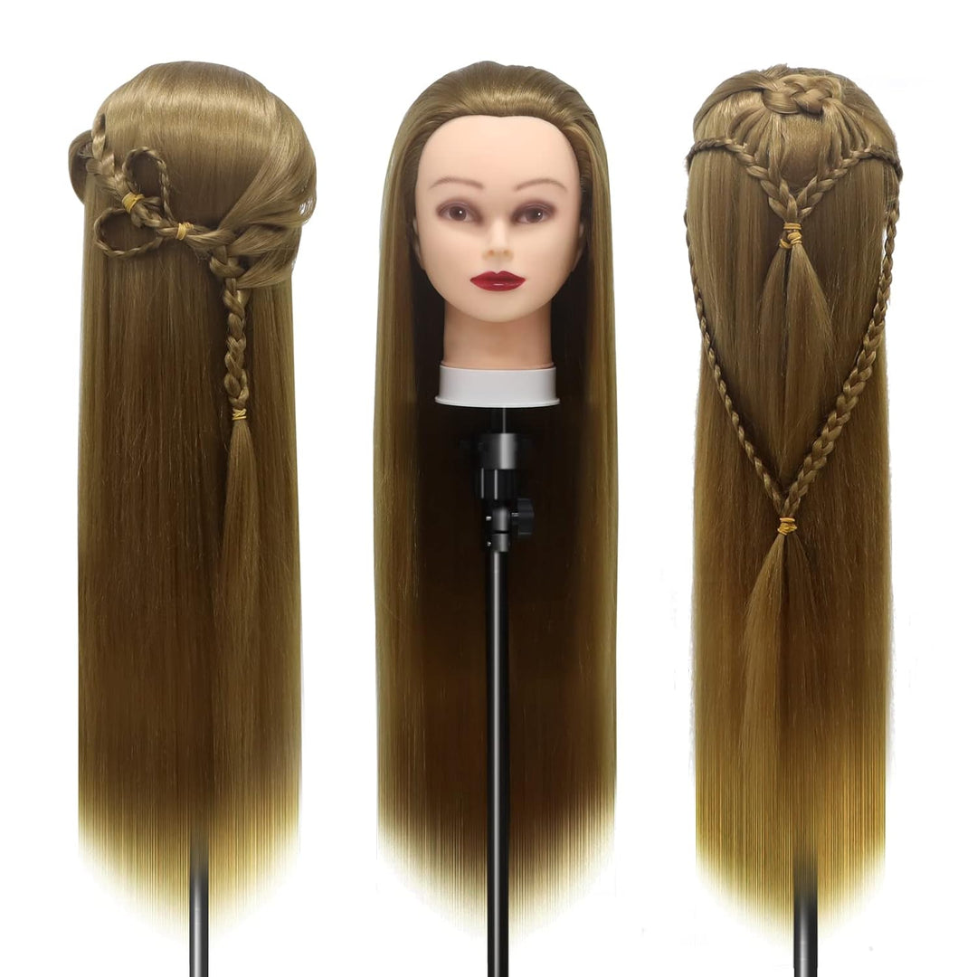 Trainingsköpfe, 28 inch Frisierkopf für Frisöre 100% Synthetikfaser-Haar Übungskopf,mit DIY Stricken