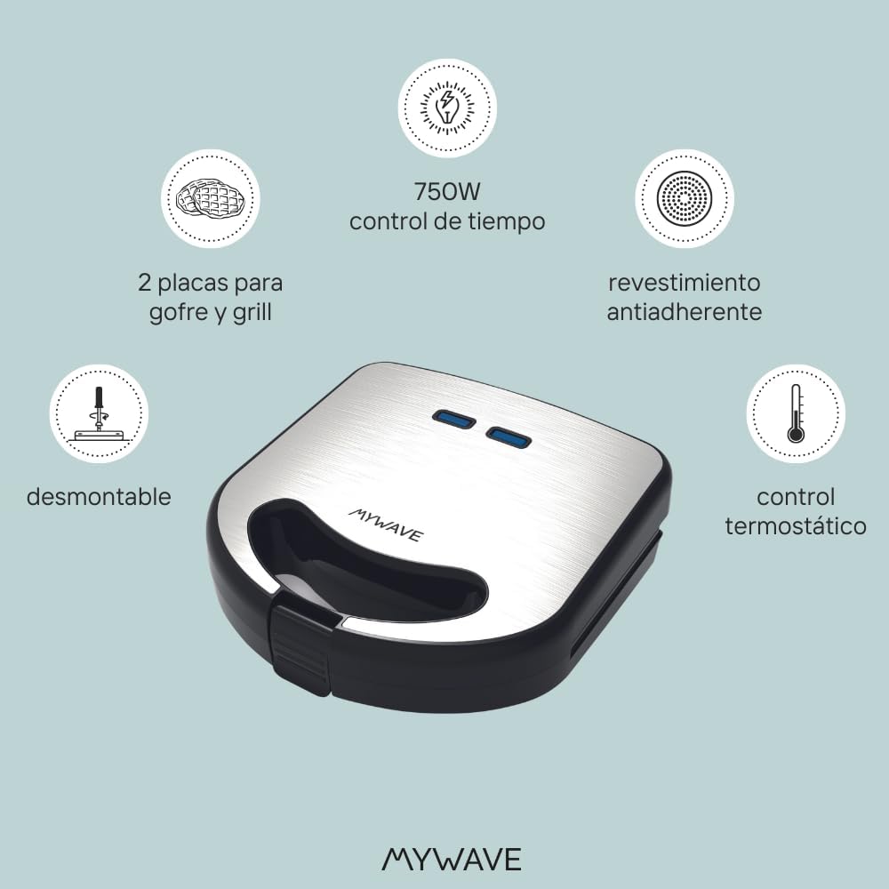 My Wave - Sandwich Maker 2 in 1 - Grill Sandwich Griddle Grillplatte - abnehmbar, Antihaftbeschichtu