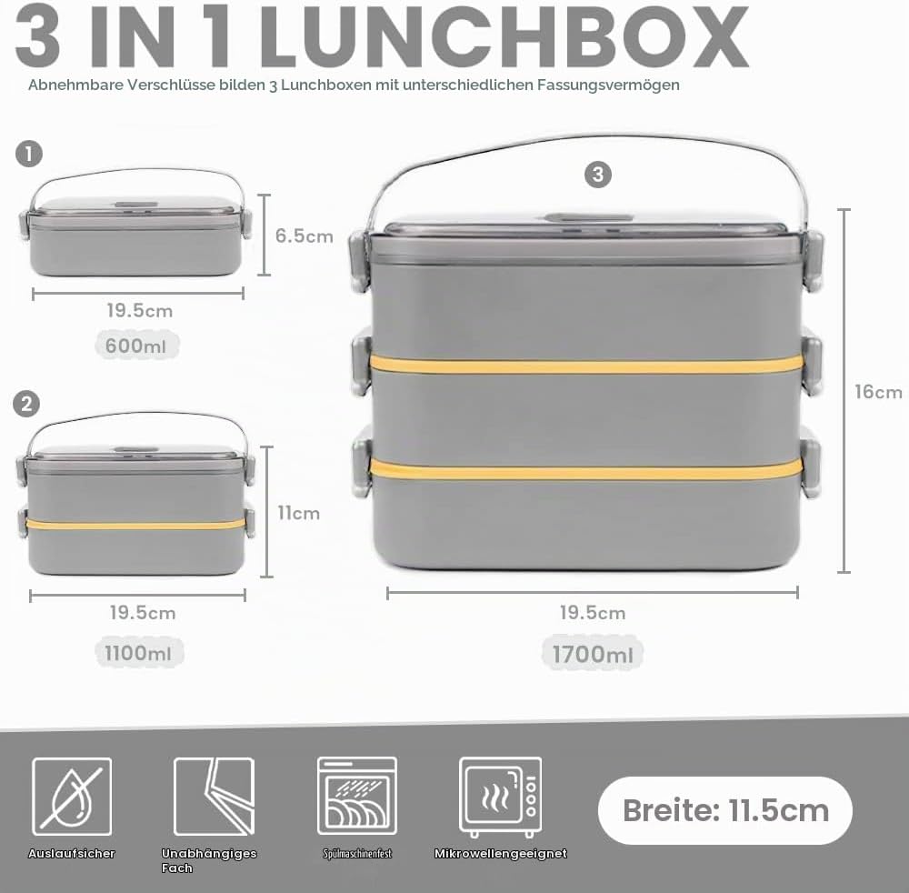 Bugucat Lunchbox Edelstahl 1700ML,Bento Box Brotdose Auslaufsicher Luftdichte Brotzeitbox mit Fächer