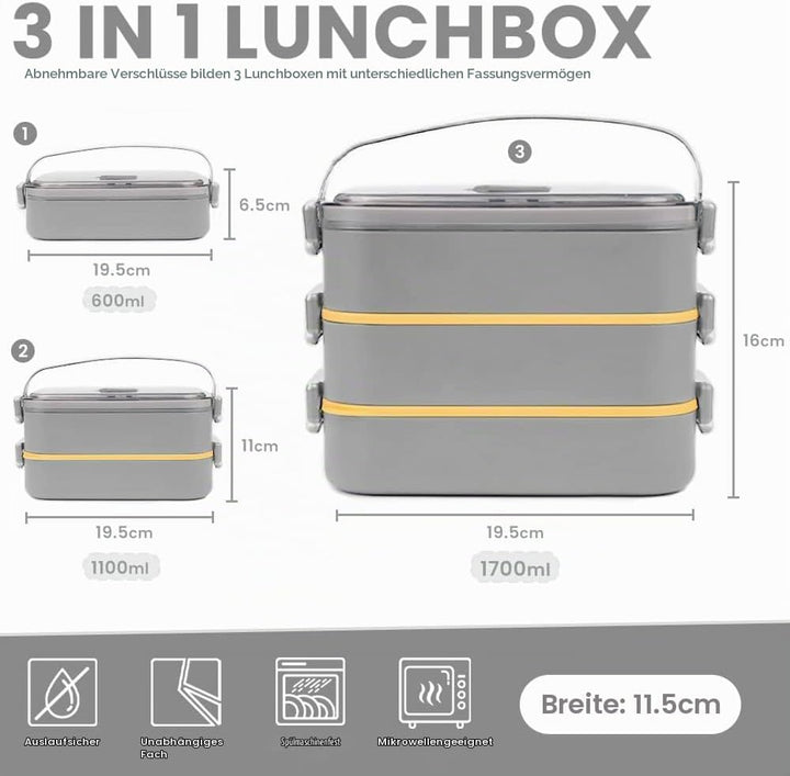 Bugucat Lunchbox Edelstahl 1700ML,Bento Box Brotdose Auslaufsicher Luftdichte Brotzeitbox mit Fächer