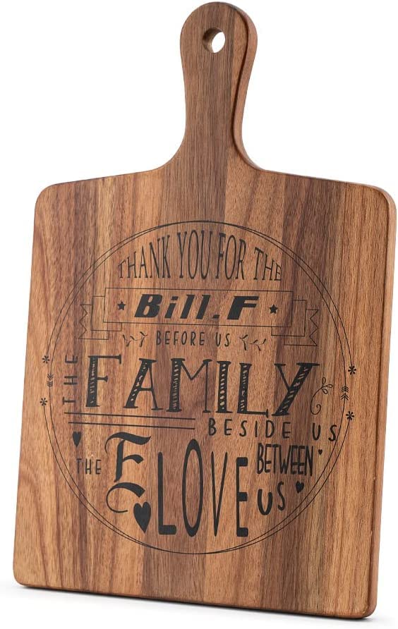 BILL.F Schneidebrett aus Akazienholz mit Griff, Holz Schneidebrett &amp; Servierbrett, Käsebrett &amp; Pizza