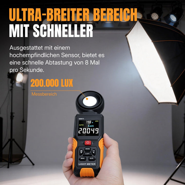 Mcbazel Digitales Luxmeter, Hochpräziser Belichtungsmesser Tragbare Photometer 200.000 Lux/FC mit 27