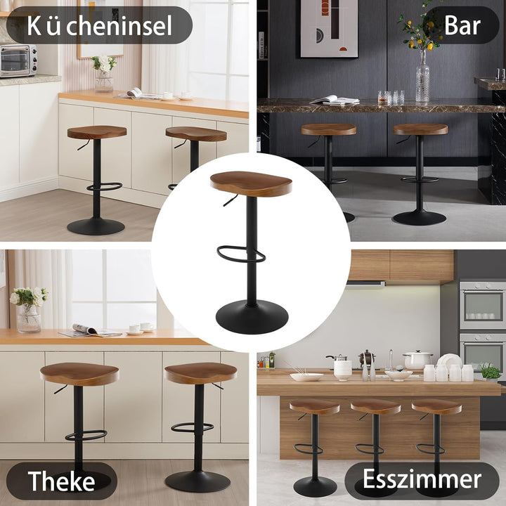 WOLTU Barhocker, Hocker höhenverstellbar, Massivholz, Braun | Barstuhl mit Sattelsitz Fussstütze, Dr
