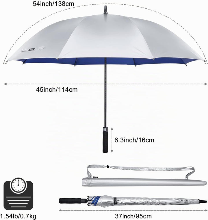 G4Free 54/62 Zoll Golfschirm Regenschirme Silberbeschichtet Sonnenschutz Grosse Winddicht Wasserdich