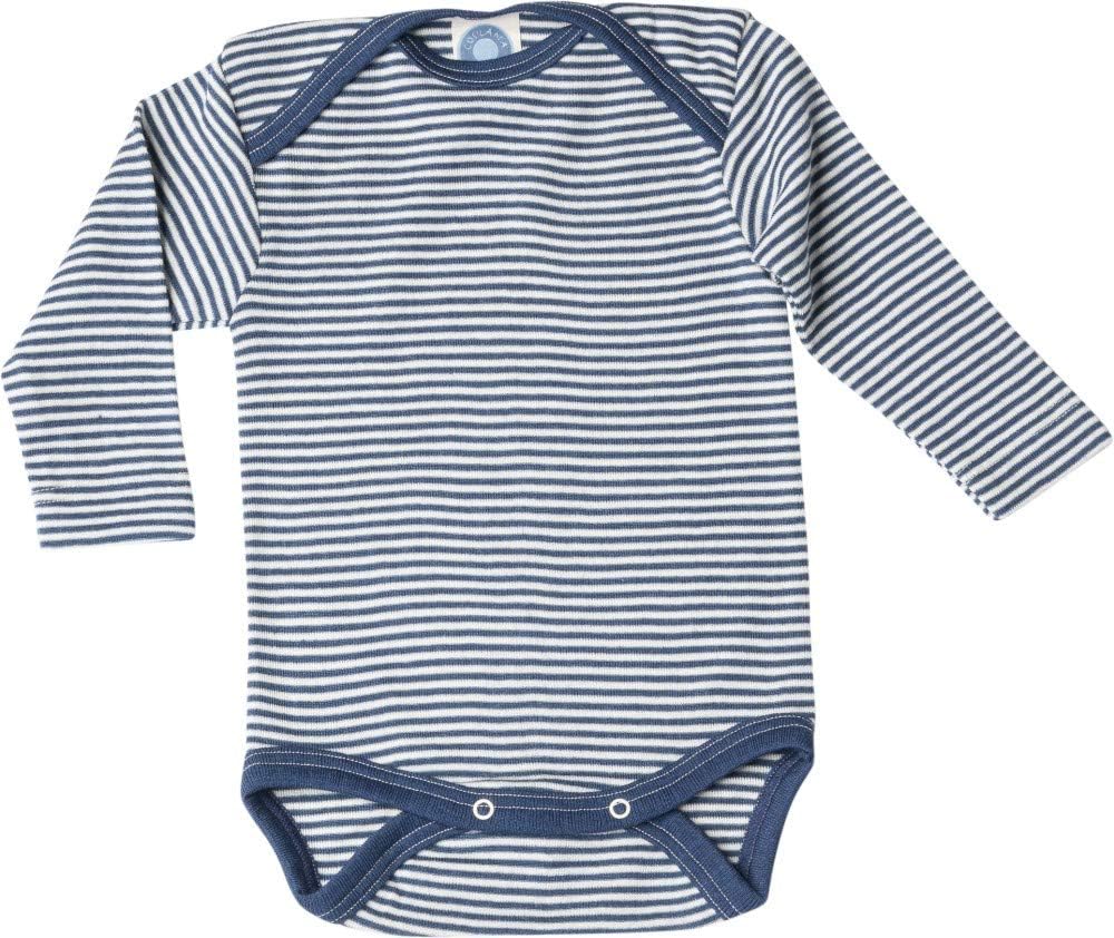 Cosilana, Baby Body Langarm, 70% Wolle, 30% Seide 50-56 Dunkelblau Gestreift, 50-56 Dunkelblau Gestr