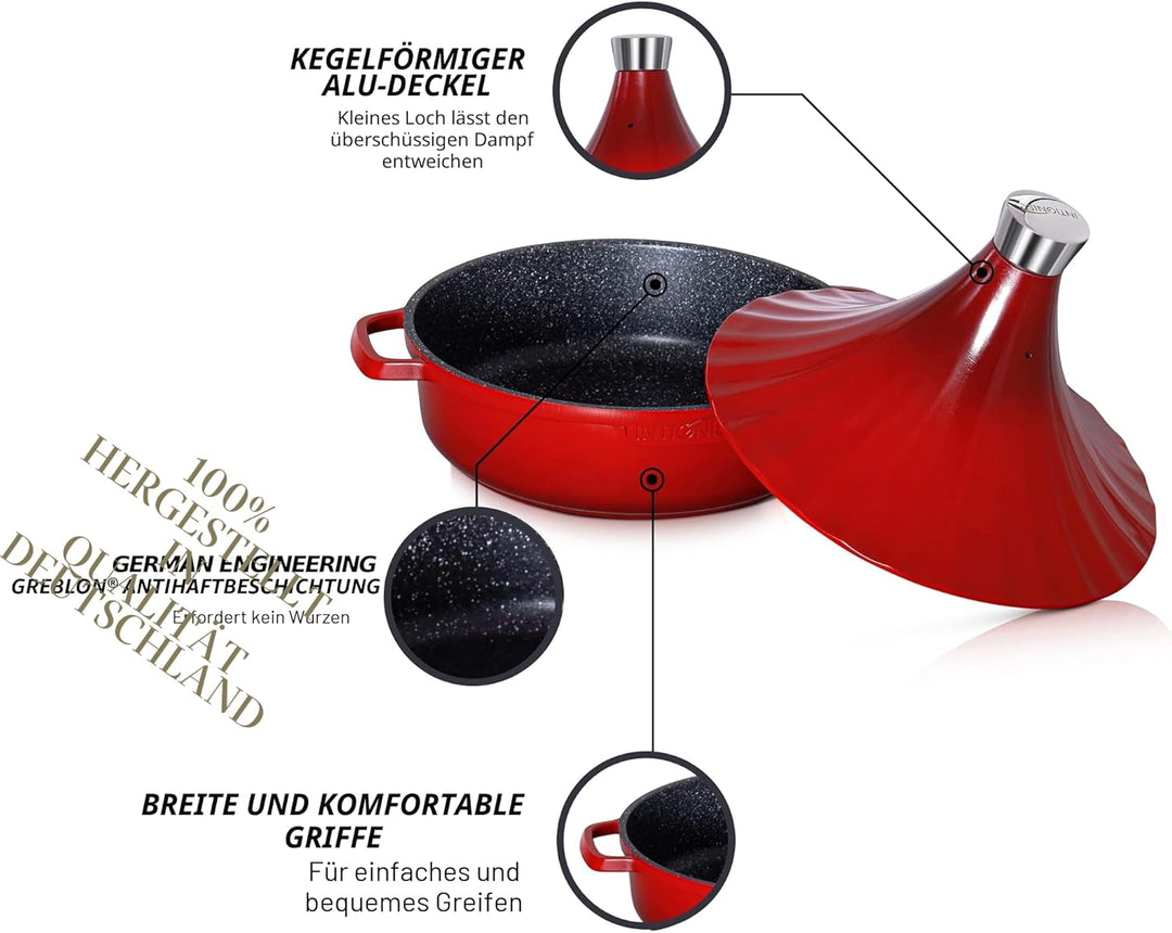 Tajine Topf Induktion 28cm / 4,2L – Marokkanischer Tagine Guss-Aluminium – Ofenfest & für alle Herda