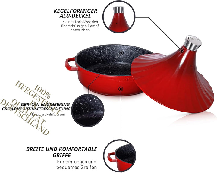 Tajine Topf Induktion 28cm / 4,2L – Marokkanischer Tagine Guss-Aluminium – Ofenfest & für alle Herda