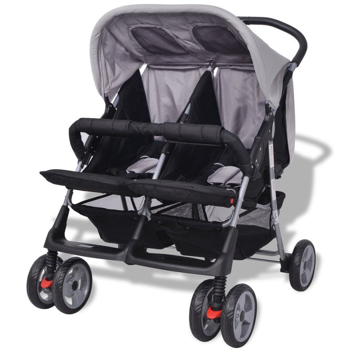 Festnight Klappbar Baby Zwillingswagen Zwillingskinderwagen Kinderwagen aus Stahl + Oxfordgewebe gee