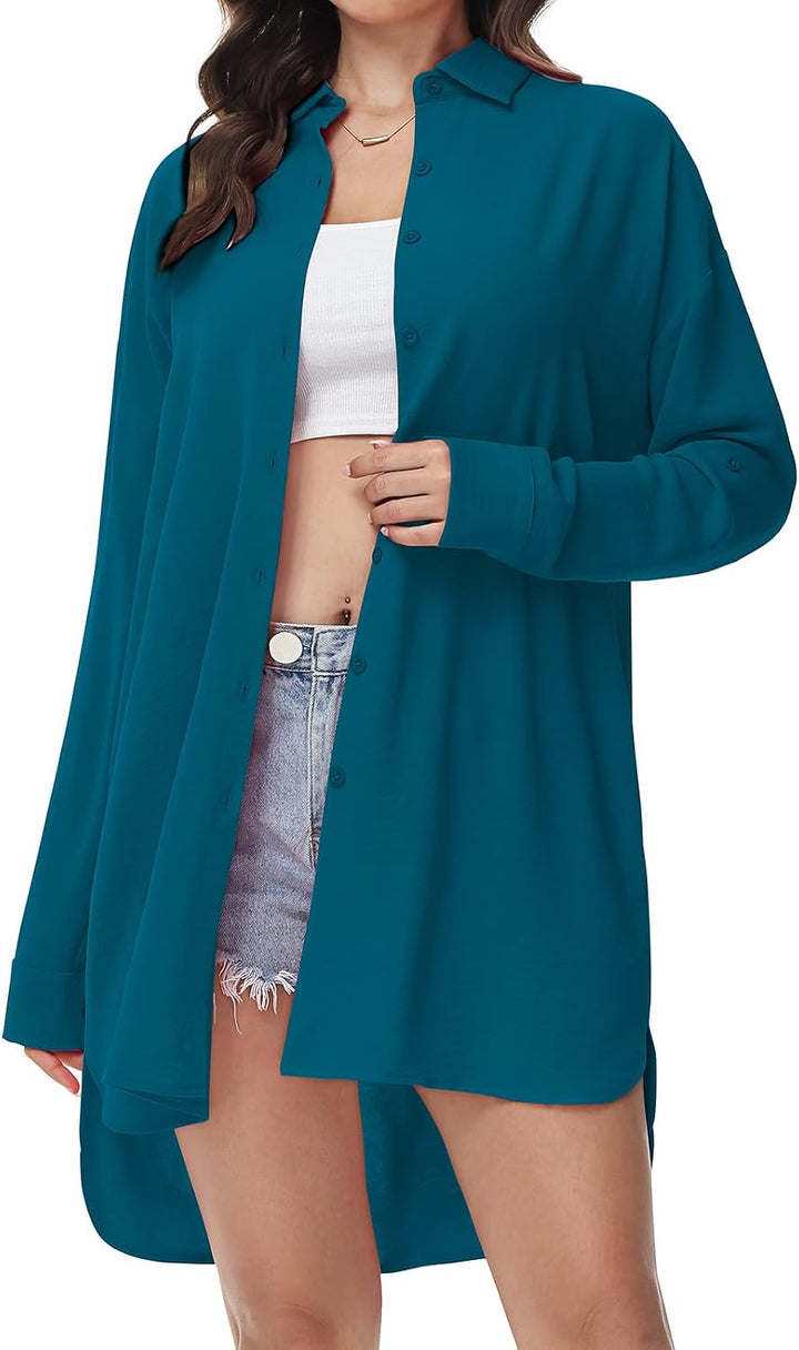 Tanmolo Damen Bluse V-Ausschnitt Hemdbluse Langarm Lässiges Hemd zum Knöpfen Langarmshirt Casual Obe