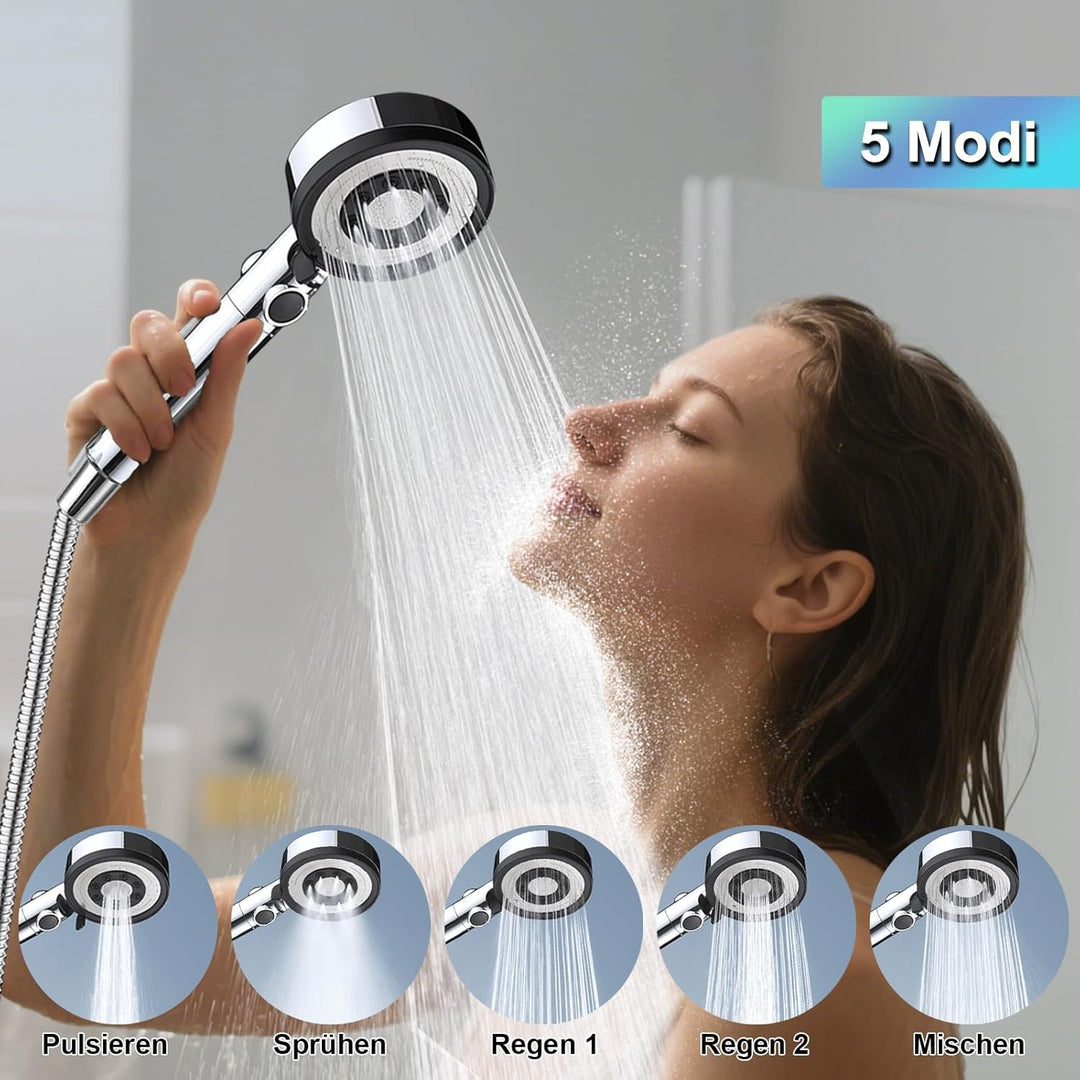 Nafall Duschkopf mit 4 PP Filter, Handbrause Wassersparend, Duschkopf Duschbrause mit 5 Strahlarten