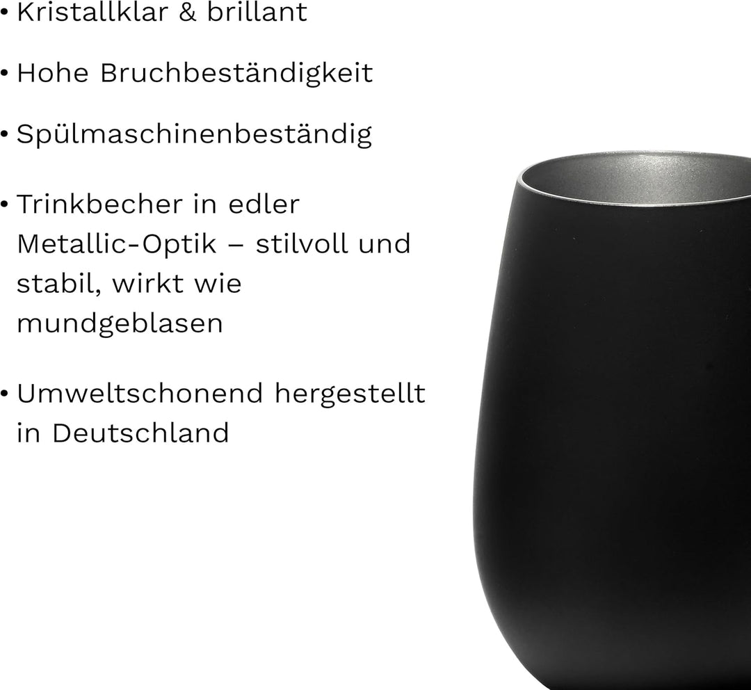 STÖLZLE LAUSITZ Gläser ELEMENTS 465 ml Schwarz & Silber I Trinkgläser 6er Set I Gläser-Set spülmasch