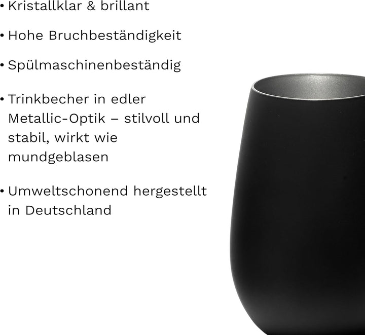 STÖLZLE LAUSITZ Gläser ELEMENTS 465 ml Schwarz & Silber I Trinkgläser 6er Set I Gläser-Set spülmasch