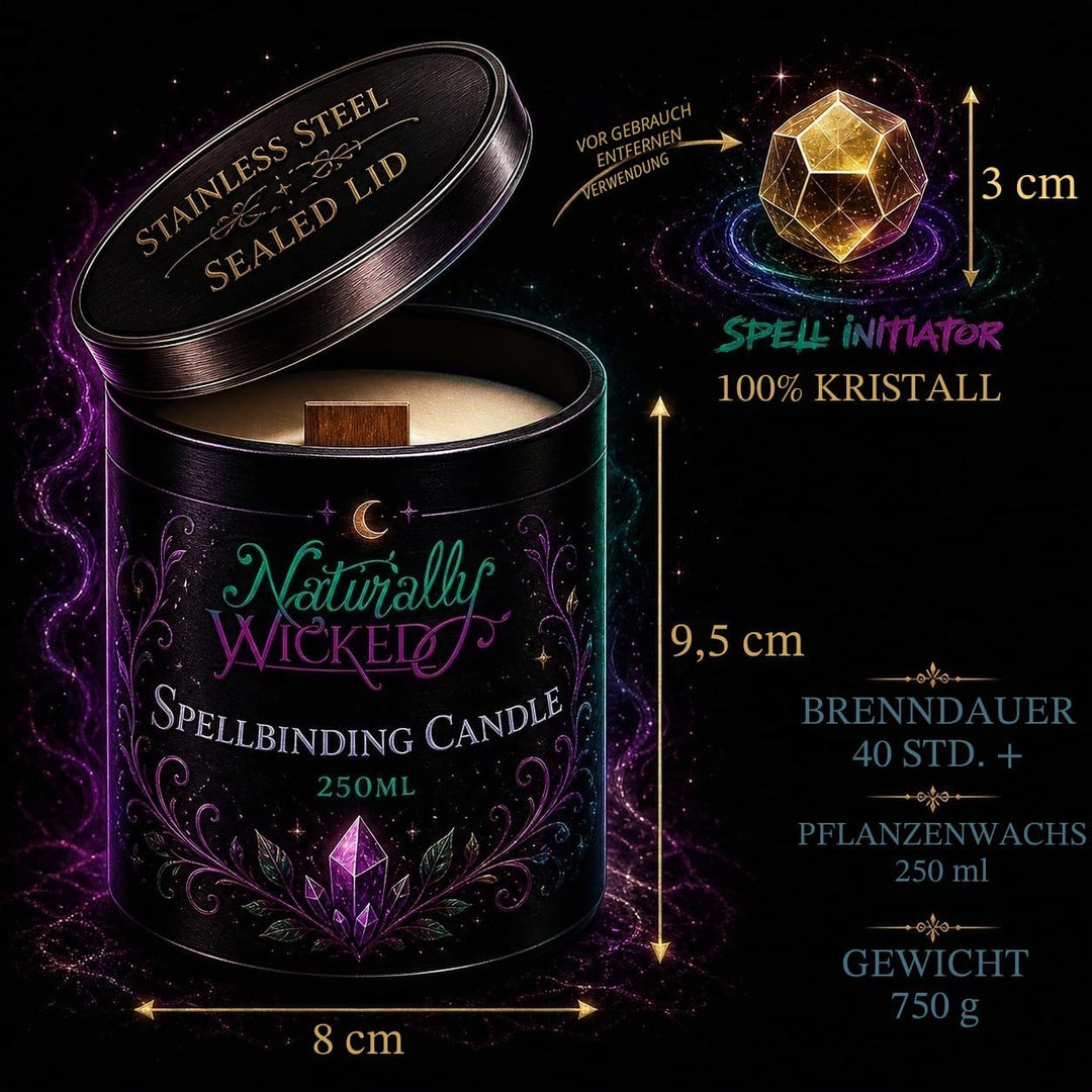 Naturally Wicked Spellbinding Mut Kerze | Zauberkerze Mit Tigerauge Kristall | Holzdocht Hexe Kerze
