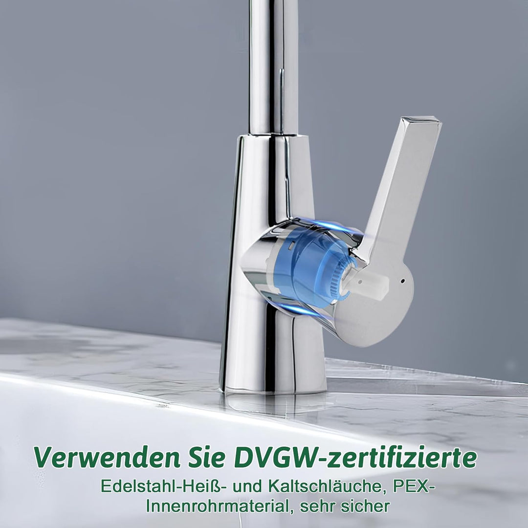 Wasserhahn Bad,Kalt und Warmwasser Mischbatterie，360°Schwenkbare Waschtischarmatur，Messing Verchromt