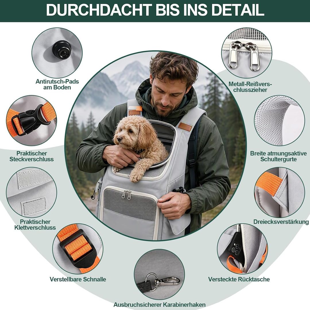 Rucksack für Katze und Hund Tragbarer, geräumiger und atmungsaktiver Katzenrucksack (grau)