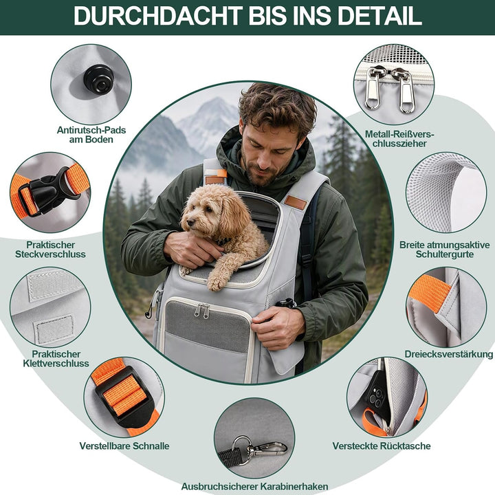 Rucksack für Katze und Hund Tragbarer, geräumiger und atmungsaktiver Katzenrucksack (grau)