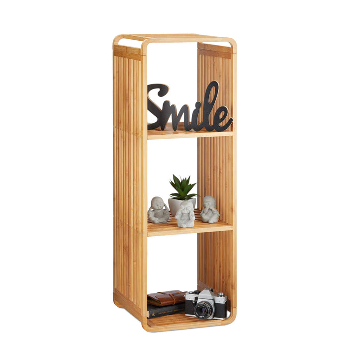 Relaxdays Bambus Regal, abgerundetes Standregal, schmales Badregal mit 4 Ablagen, quadratisch, HBT: