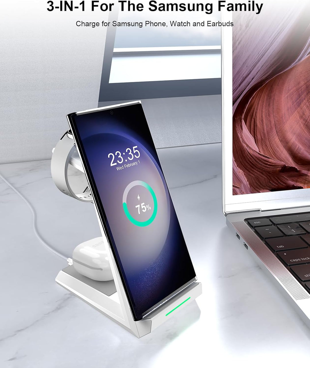 NANAMI Induktive Ladestation für Samsung Wireless Charger 3 in 1 Ladestation für Galaxy Watch 7/6/5/