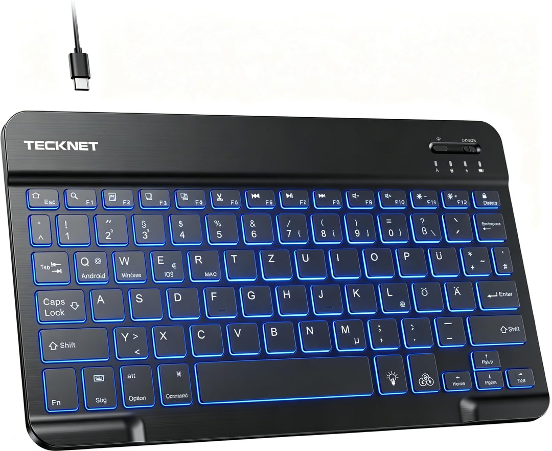 TECKNET Deutsche Bluetooth Tastatur für Tablet/iPad Mini/Pro/Air/10.2/10.9/iPhone/Android/Windows, i