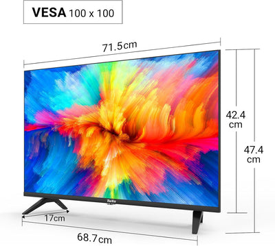 TuTu 32 Zoll TV Fernseher (80cm) LED HD Ready Dolby Audio Triple Tuner (DVB-T/T2-C-S/S2) HDMI USB-Me