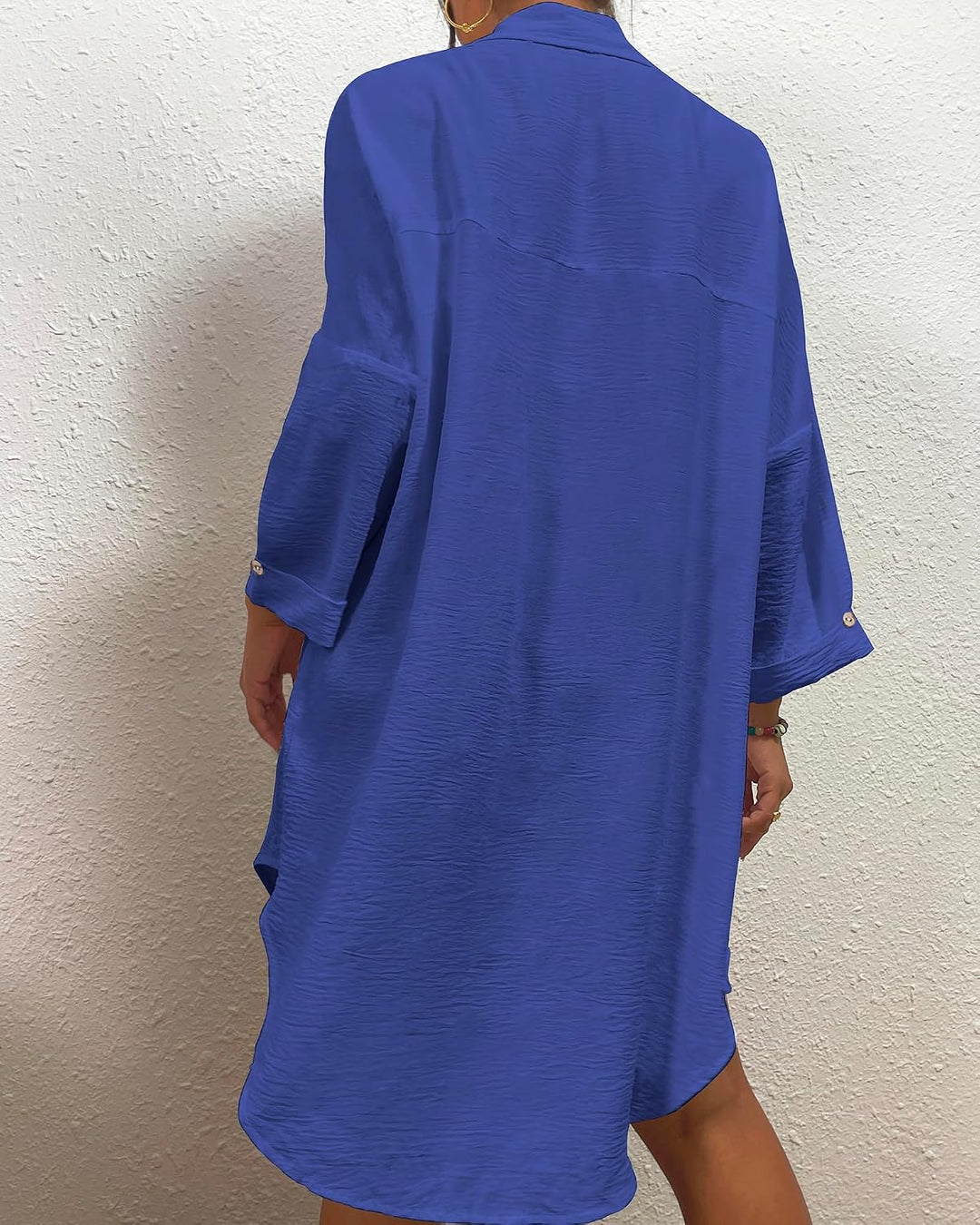 Bsubseach Damen Button Down Strandkleid V-Ausschnitt Badeanzug Resort Wear L B-dunkelblau, L B-dunke