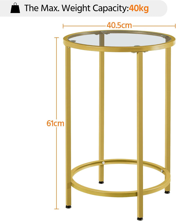 Yaheetech Bestelltisch Runder Sofatisch Coutisch mit Metallgestell Kleiner Nachttisch Hartglas Tisch