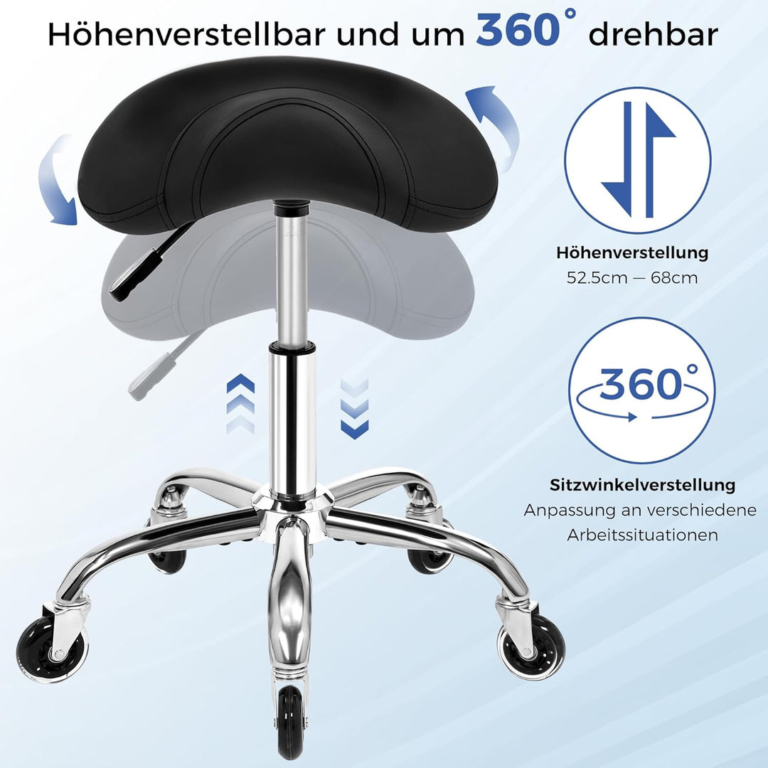 ANWBROAD Sattelhocker mit Rollen 360° Drehhocker Silent-Rollen höhenverstellbar Rollhocker bis 205 k