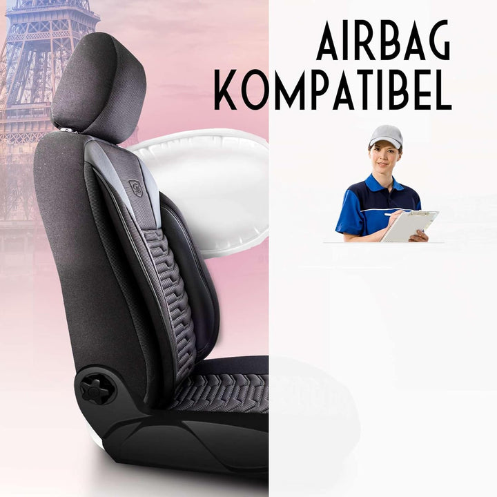 Autositzbezüge Universal für PKW & SUV – Premium Vordersitze Auto Sitzbezug aus Piqué-Stoff, Schwarz